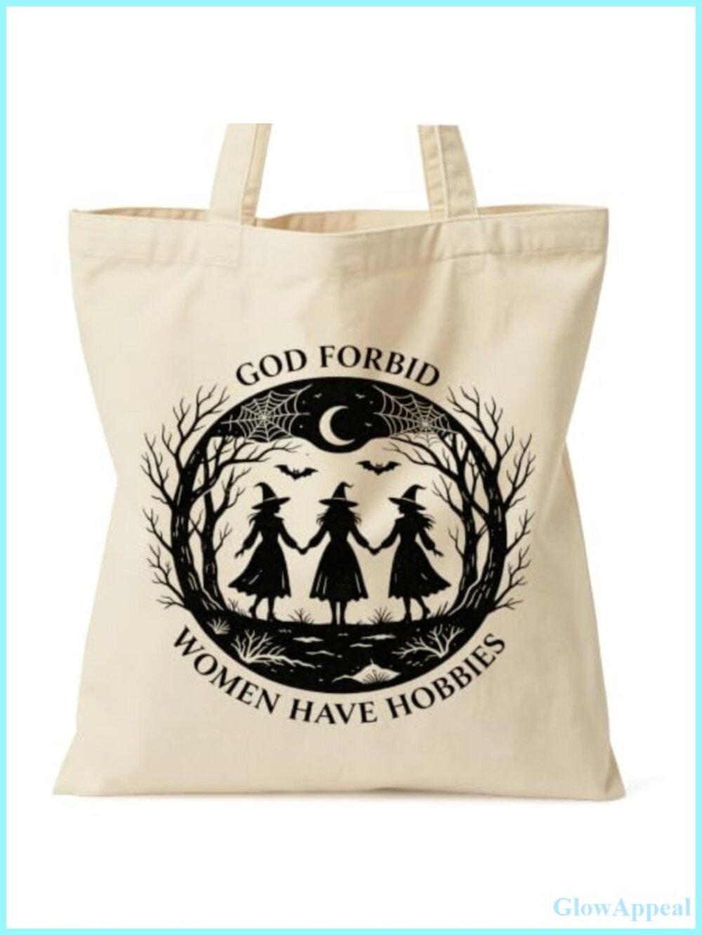 Canvas Tote Bag Witch Halloween Spooky Shoulder Bag with Zip Pocket